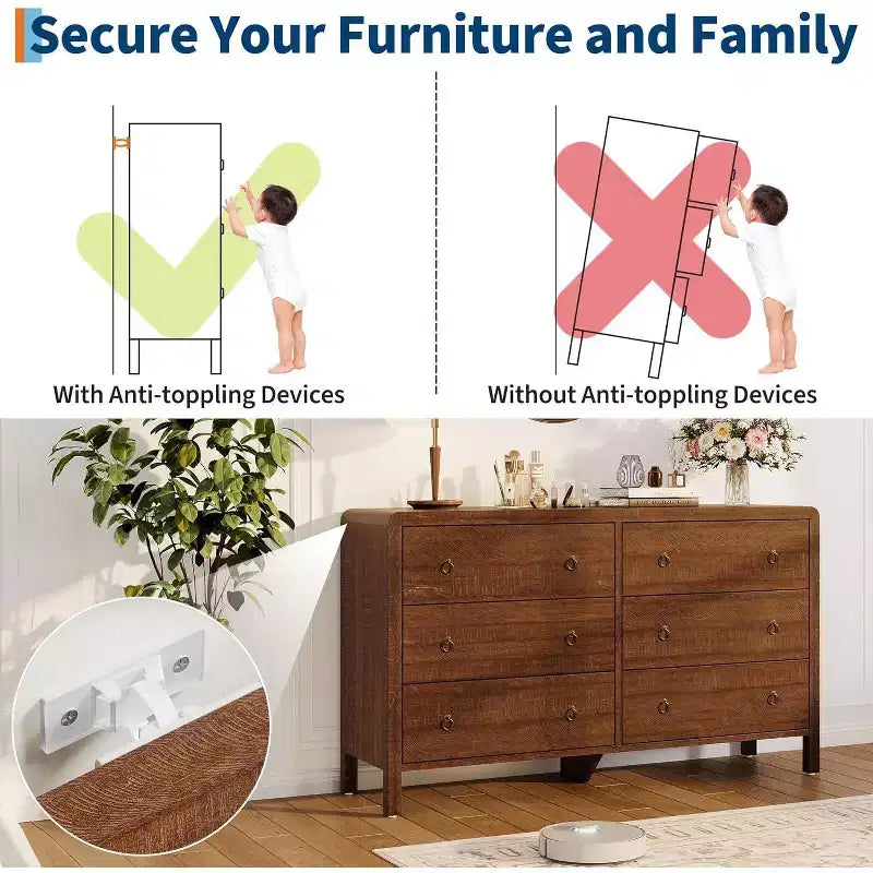 Commode à 6 tiroirs avec poignées métalliques