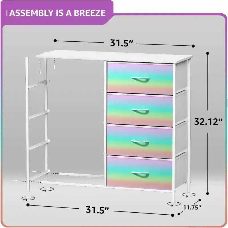 Commode en tissu à 8 tiroirs avec cadre en acier et plateau en bois
