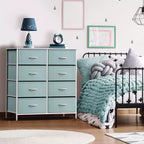 Commode en tissu à 8 tiroirs avec cadre en acier et plateau en bois
