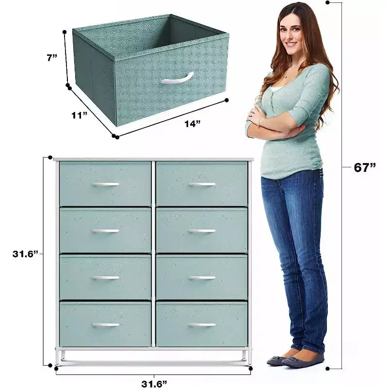 8-Drawer Fabric Dresser with Steel Frame and Wood Top