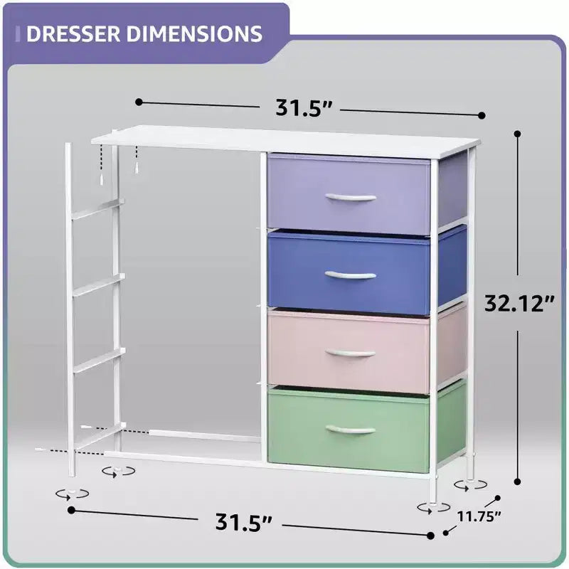 Commode en tissu à 8 tiroirs avec cadre en acier et plateau en bois