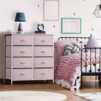 Commode en tissu à 8 tiroirs avec cadre en acier et plateau en bois