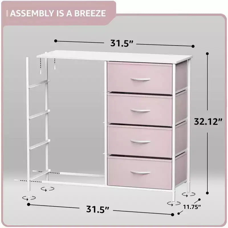 Commode en tissu à 8 tiroirs avec cadre en acier et plateau en bois