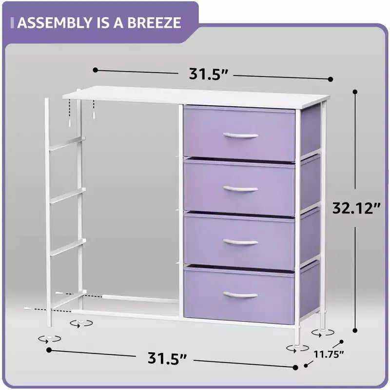 Commode en tissu à 8 tiroirs avec cadre en acier et plateau en bois