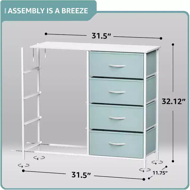 Commode en tissu à 8 tiroirs avec cadre en acier et plateau en bois