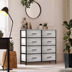 Commode en tissu à 8 tiroirs avec cadre en acier et plateau en bois