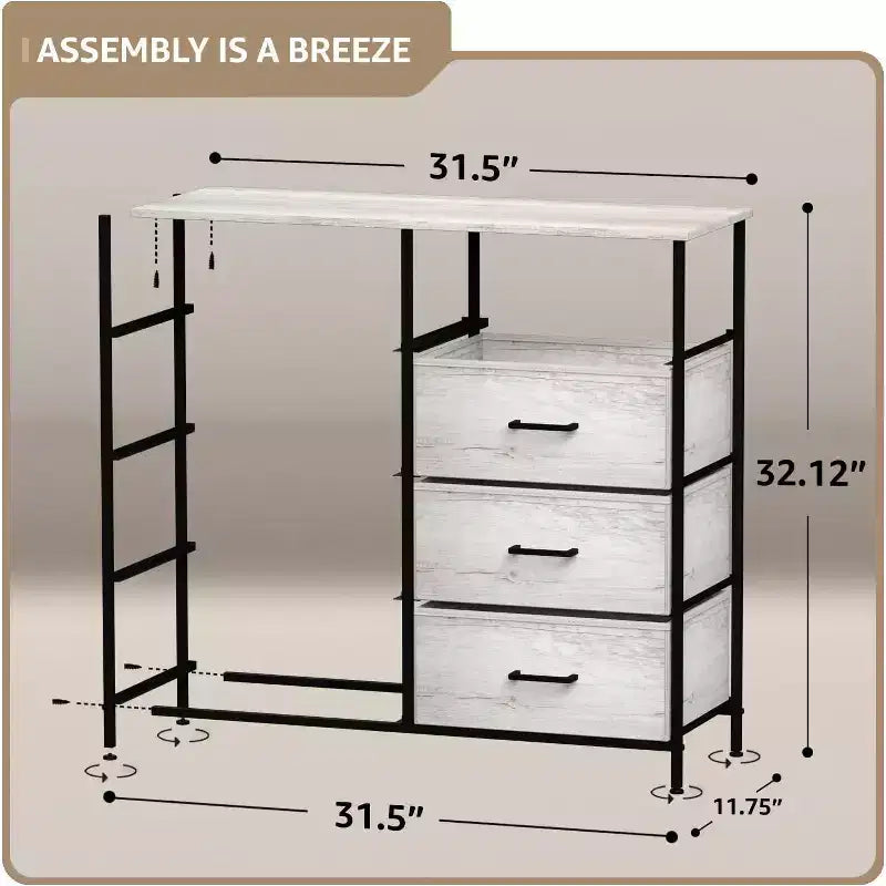 Commode en tissu à 8 tiroirs avec cadre en acier et plateau en bois