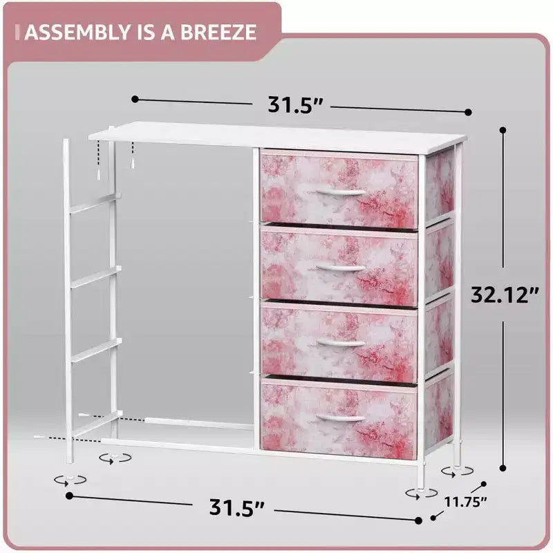 Commode en tissu à 8 tiroirs avec cadre en acier et plateau en bois