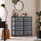 Commode en tissu à 8 tiroirs avec cadre en acier et plateau en bois