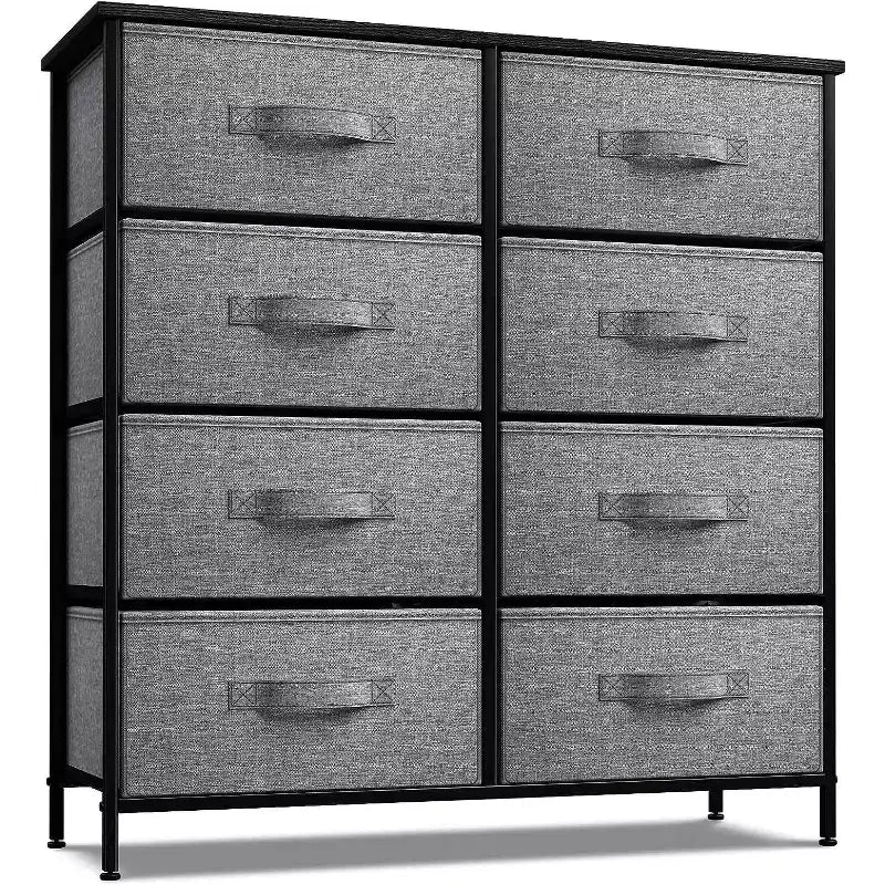8-Drawer Fabric Dresser with Steel Frame and Wood Top