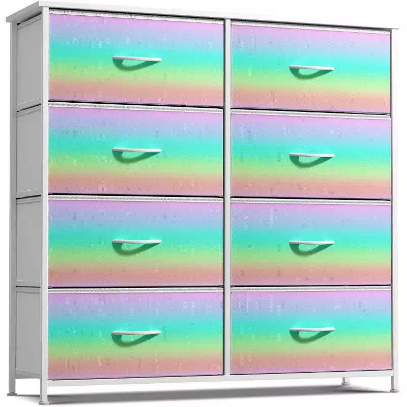 8-Drawer Fabric Dresser with Steel Frame and Wood Top