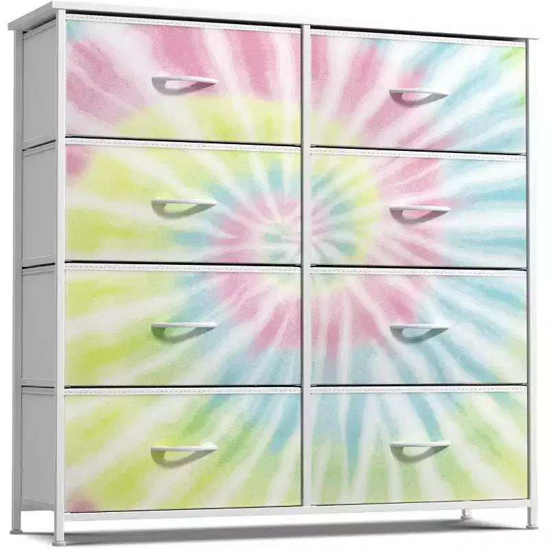 8-Drawer Fabric Dresser with Steel Frame and Wood Top
