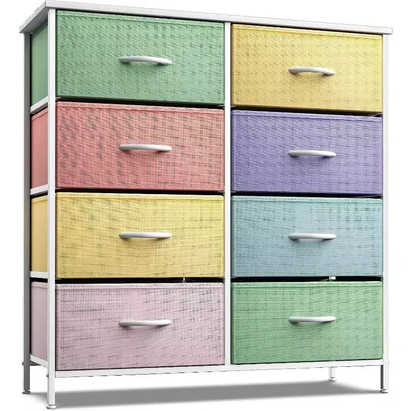 8-Drawer Fabric Dresser with Steel Frame and Wood Top