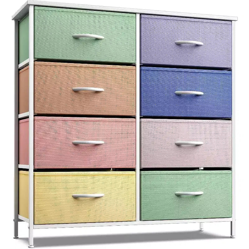8-Drawer Fabric Dresser with Steel Frame and Wood Top