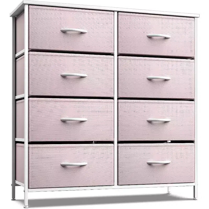 8-Drawer Fabric Dresser with Steel Frame and Wood Top