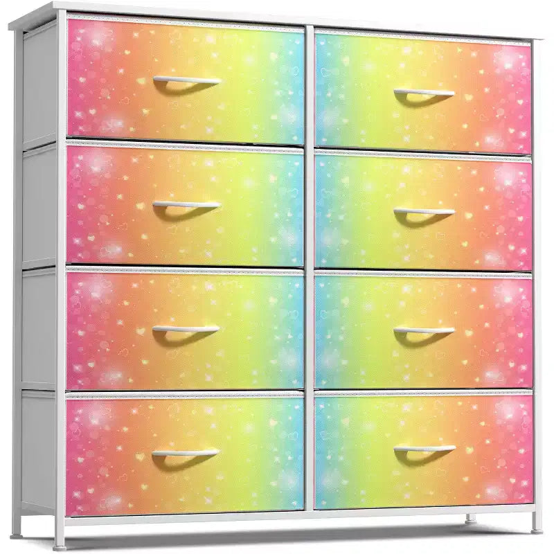 8-Drawer Fabric Dresser with Steel Frame and Wood Top