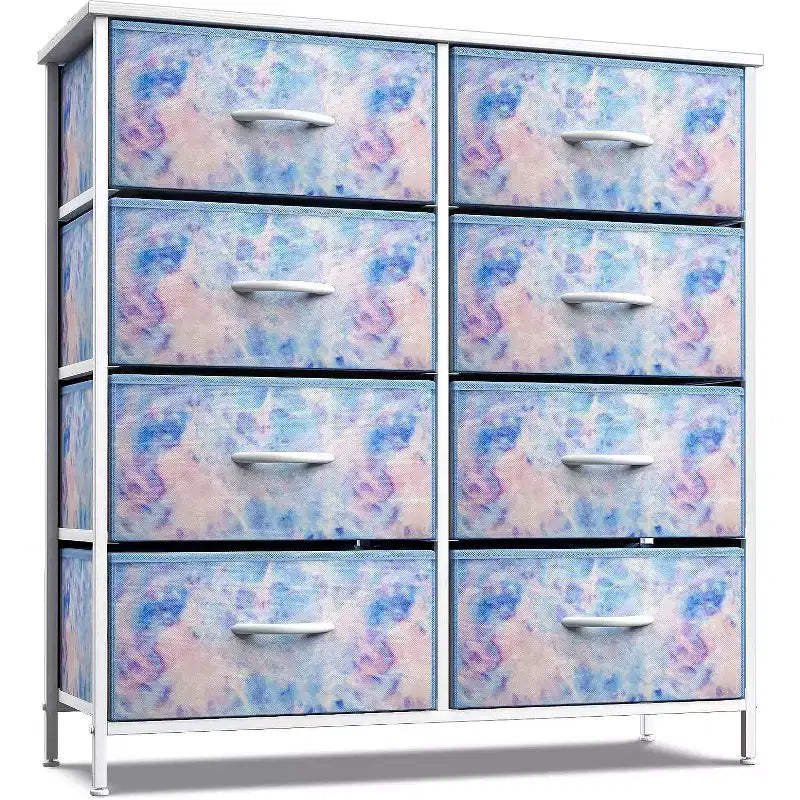 8-Drawer Fabric Dresser with Steel Frame and Wood Top