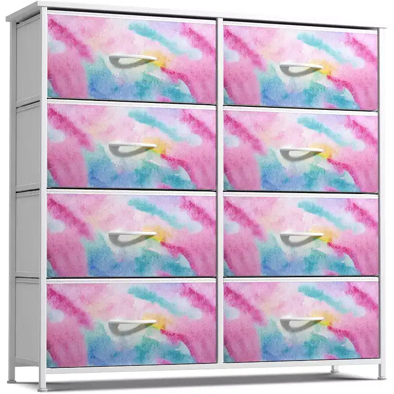 8-Drawer Fabric Dresser with Steel Frame and Wood Top