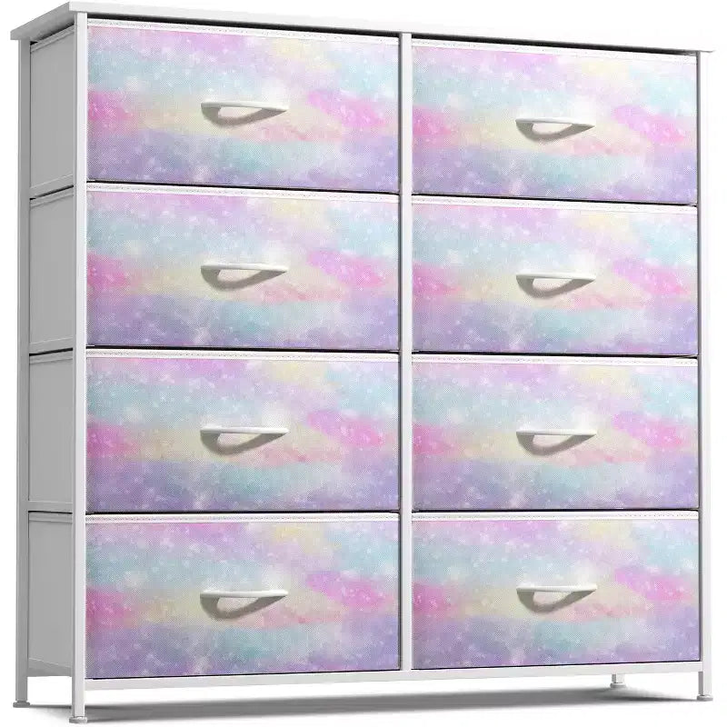 8-Drawer Fabric Dresser with Steel Frame and Wood Top