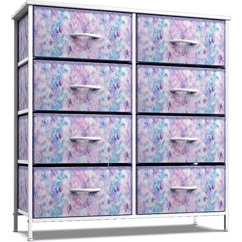 8-Drawer Fabric Dresser with Steel Frame and Wood Top