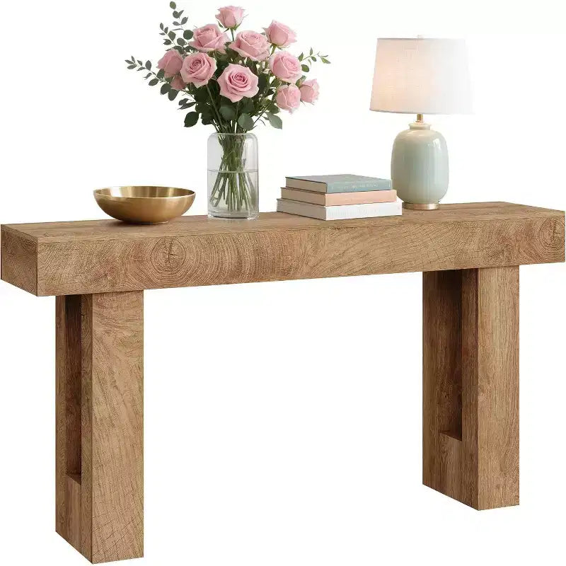 63" Rustic Oak Console Table with Open Shelf – Narrow Entryway Table for Living Room, Hallway, Sofa Back