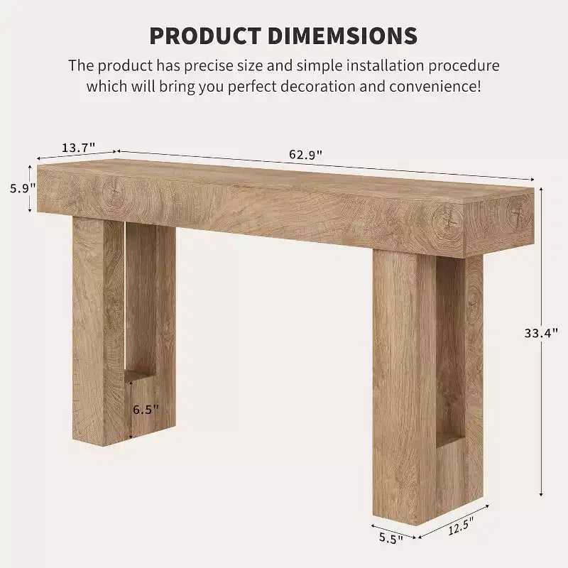 Console rustique en chêne de 63 po avec étagère ouverte – Table d'entrée étroite pour salon, couloir, dos de canapé