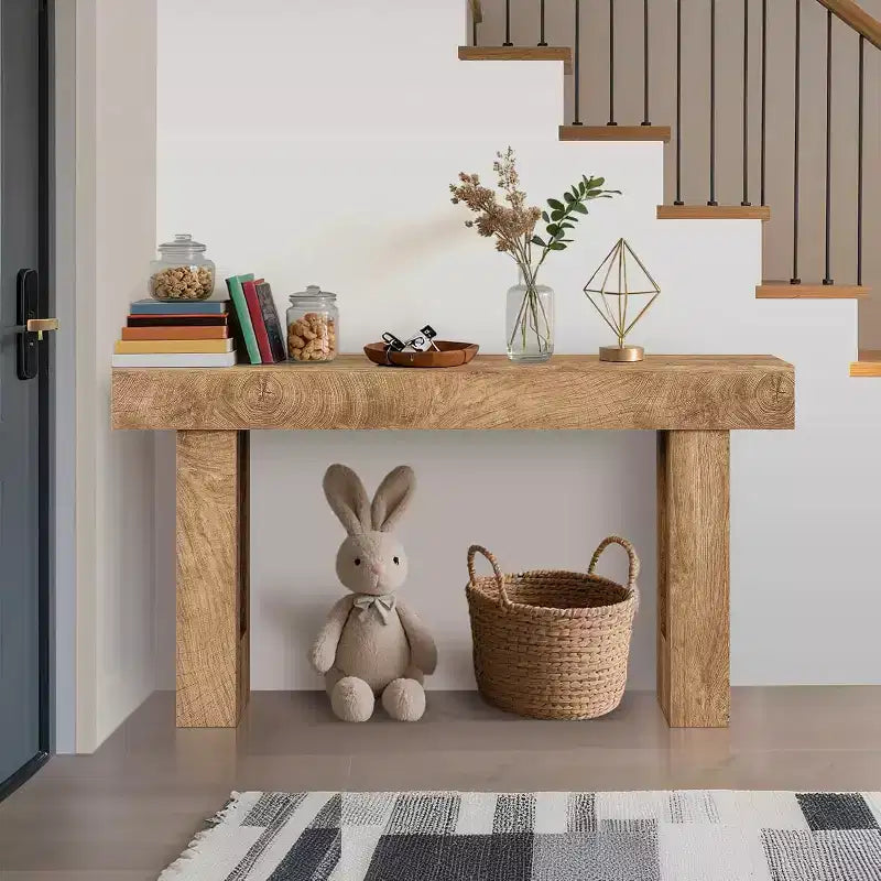 Console rustique en chêne de 63 po avec étagère ouverte – Table d'entrée étroite pour salon, couloir, dos de canapé