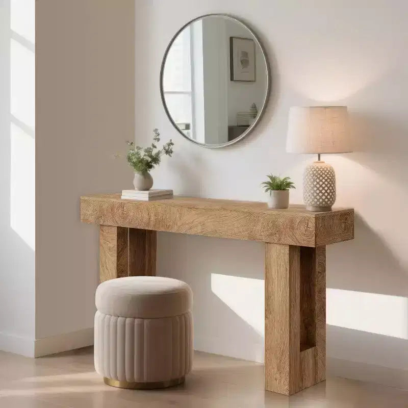 Console rustique en chêne de 63 po avec étagère ouverte – Table d'entrée étroite pour salon, couloir, dos de canapé
