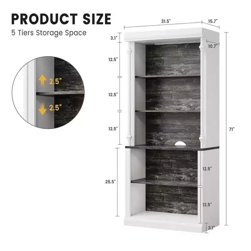 Bibliothèque à 5 niveaux avec armoire de rangement et éclairage LED