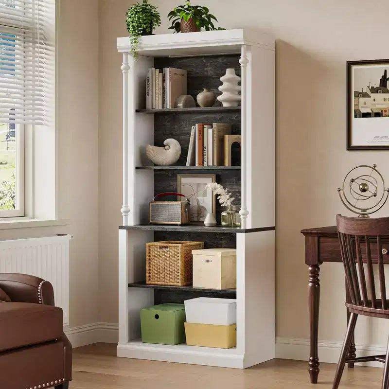 Bibliothèque à 5 niveaux avec armoire de rangement et éclairage LED