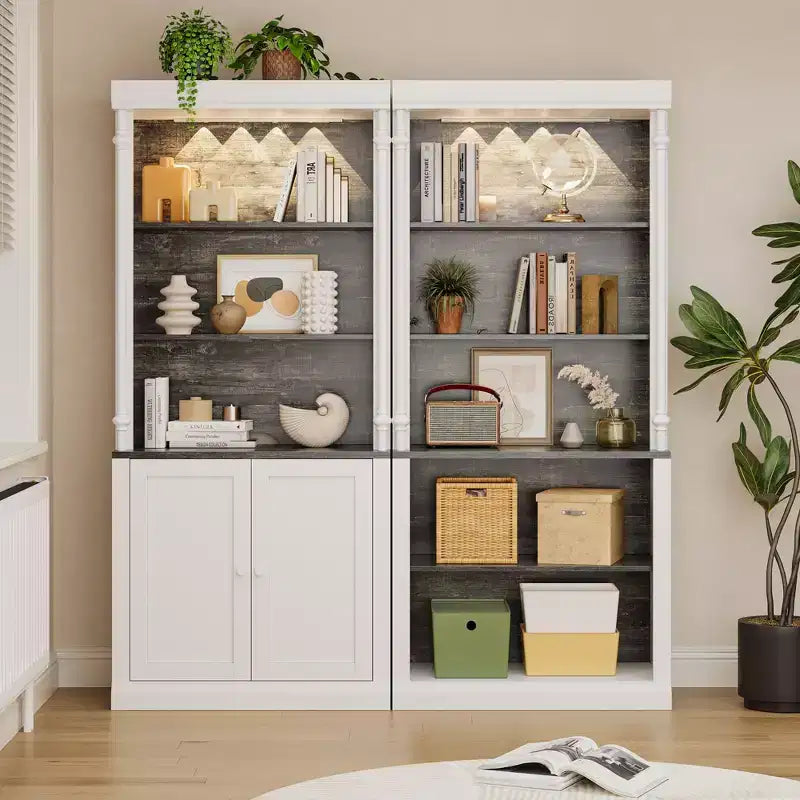 Bibliothèque à 5 niveaux avec armoire de rangement et éclairage LED