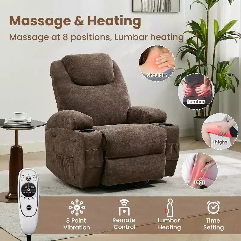 Fauteuil inclinable, pivotant à 360°, avec fonction massage et chauffage