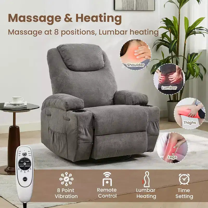 Fauteuil inclinable, pivotant à 360°, avec fonction massage et chauffage