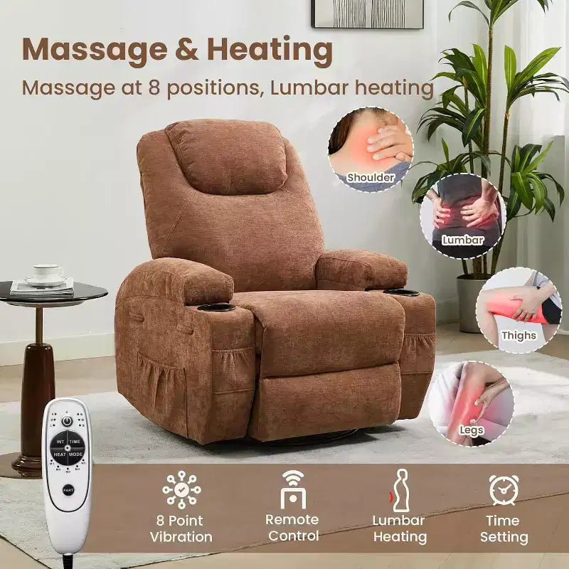 360 Swivel Rocker Recliner Chair with Massage and Heat Function