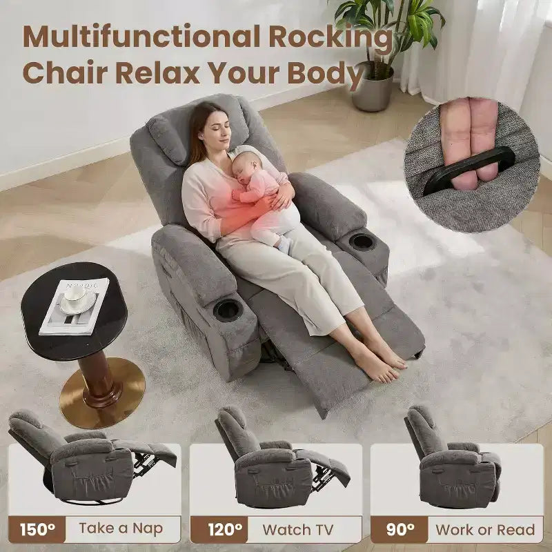 Fauteuil inclinable, pivotant à 360°, avec fonction massage et chauffage
