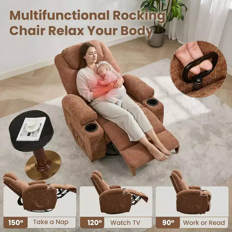 Fauteuil inclinable, pivotant à 360°, avec fonction massage et chauffage
