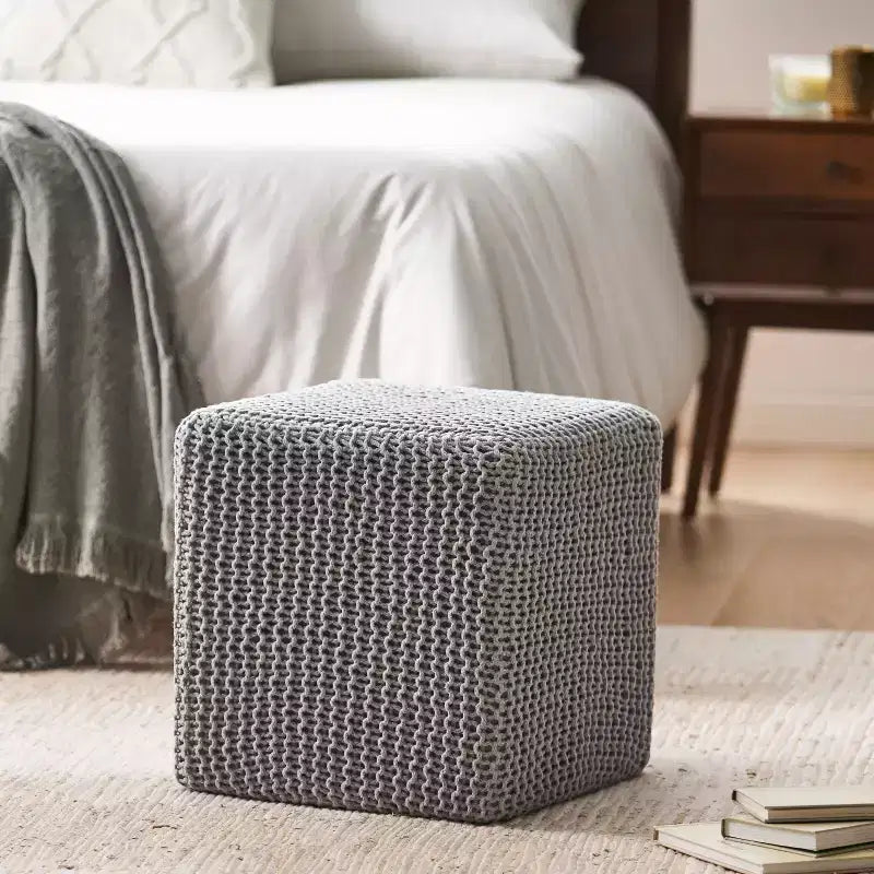 Pouf ottoman carré en coton