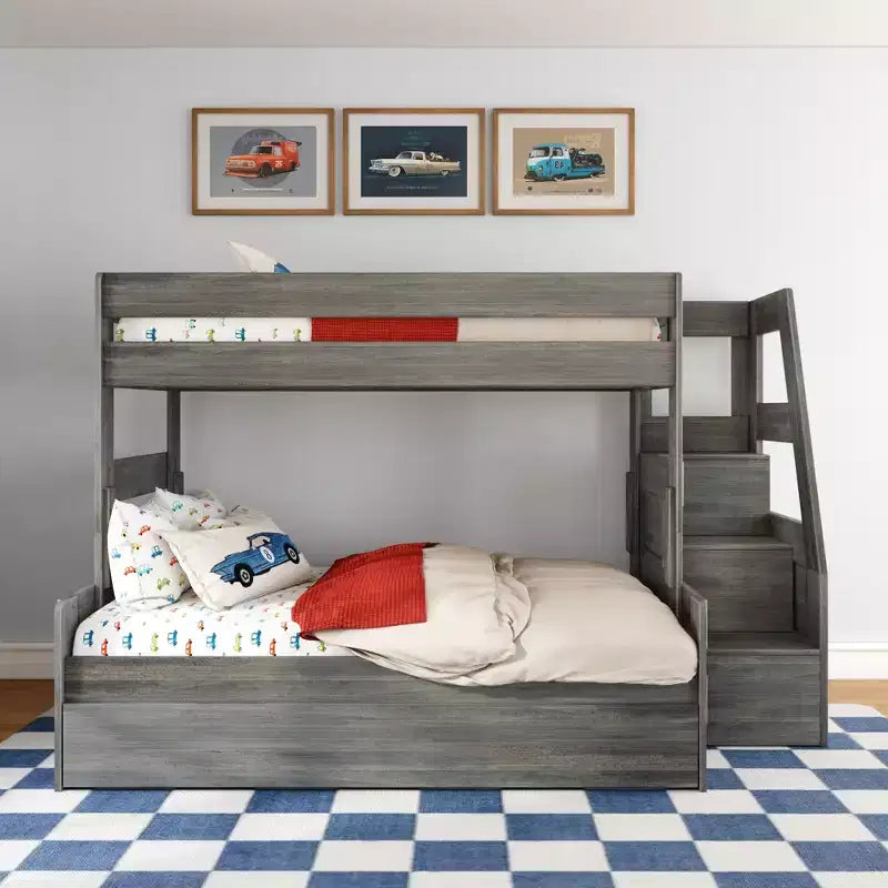 Twin Over Full Bunk Bed with Staircase and Trundle
