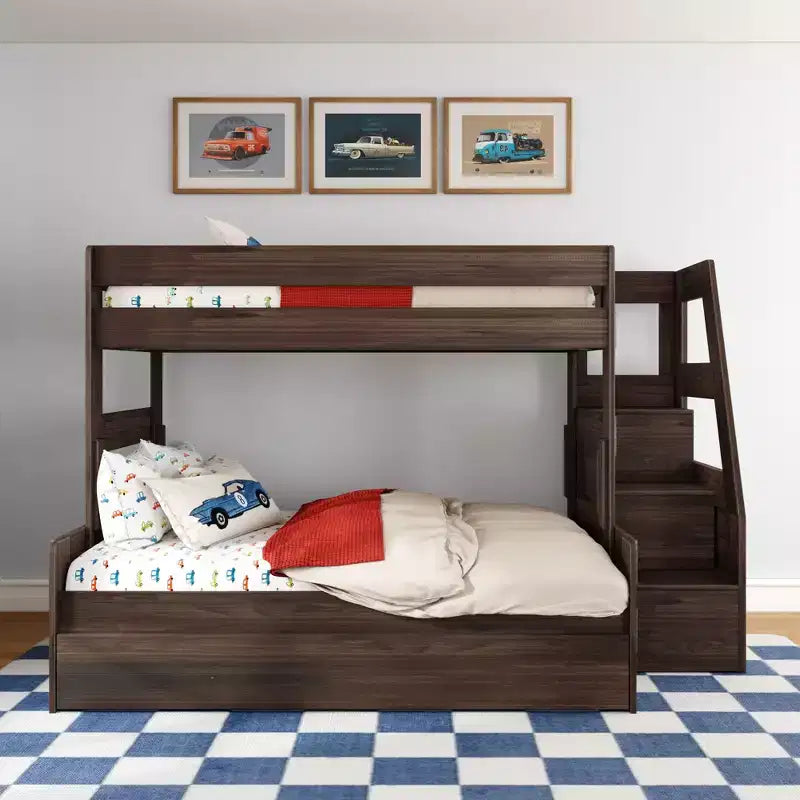 Twin Over Full Bunk Bed with Staircase and Trundle