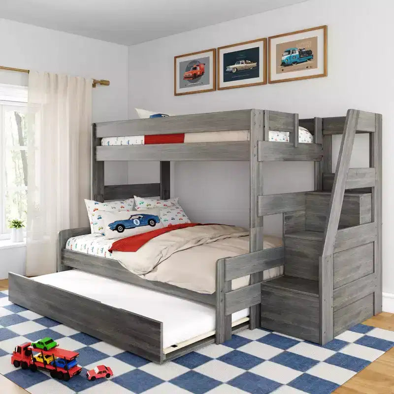Twin Over Full Bunk Bed with Staircase and Trundle