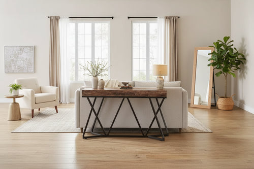 Lantine 55 Console Tables for Entryway, Industrial Wooden Sofa Table, Entryway Furniture with Geometric Metal Base for Living Room, Hallway