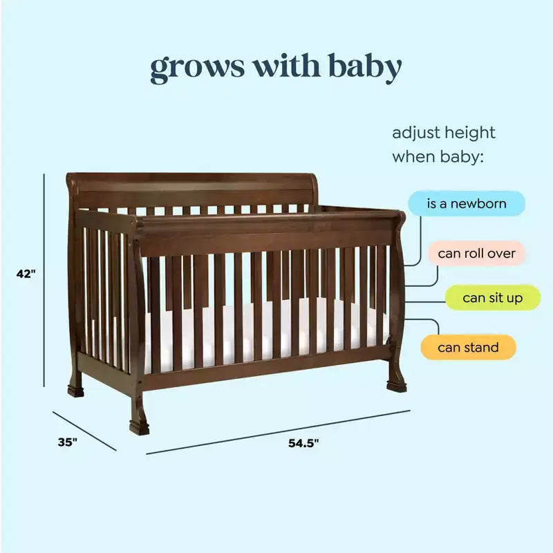 Lit de bébé convertible 4 en 1 – Bois de pin massif, Certifié GREENGUARD Gold