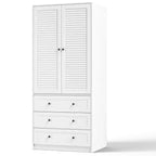 Armoire-penderie avec 3 tiroirs et 2 portes, meuble de rangement en bois pour chambre à coucher, armoire autoportante