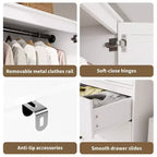 Armoire-penderie avec 3 tiroirs et 2 portes, meuble de rangement en bois pour chambre à coucher, armoire autoportante