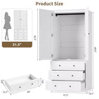Armoire-penderie avec 3 tiroirs et 2 portes, meuble de rangement en bois pour chambre à coucher, armoire autoportante