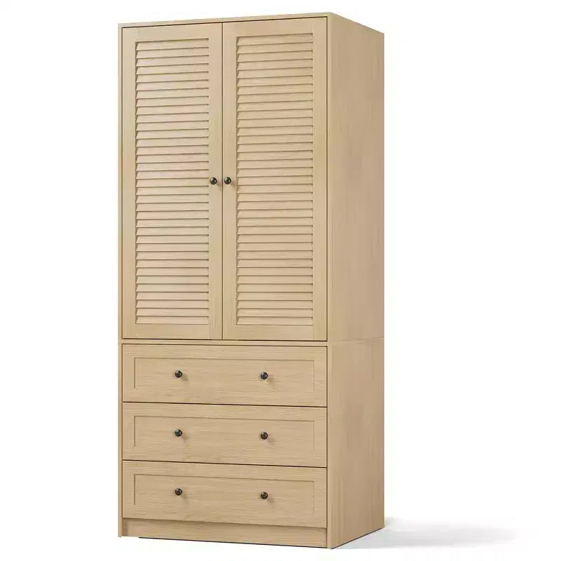 Armoire-penderie avec 3 tiroirs et 2 portes, meuble de rangement en bois pour chambre à coucher, armoire autoportante