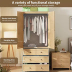 Armoire-penderie avec 3 tiroirs et 2 portes, meuble de rangement en bois pour chambre à coucher, armoire autoportante