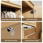 Armoire-penderie avec 3 tiroirs et 2 portes, meuble de rangement en bois pour chambre à coucher, armoire autoportante