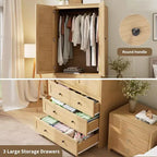 Armoire-penderie avec 3 tiroirs et 2 portes, meuble de rangement en bois pour chambre à coucher, armoire autoportante