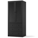 Armoire-penderie avec 3 tiroirs et 2 portes, meuble de rangement en bois pour chambre à coucher, armoire autoportante